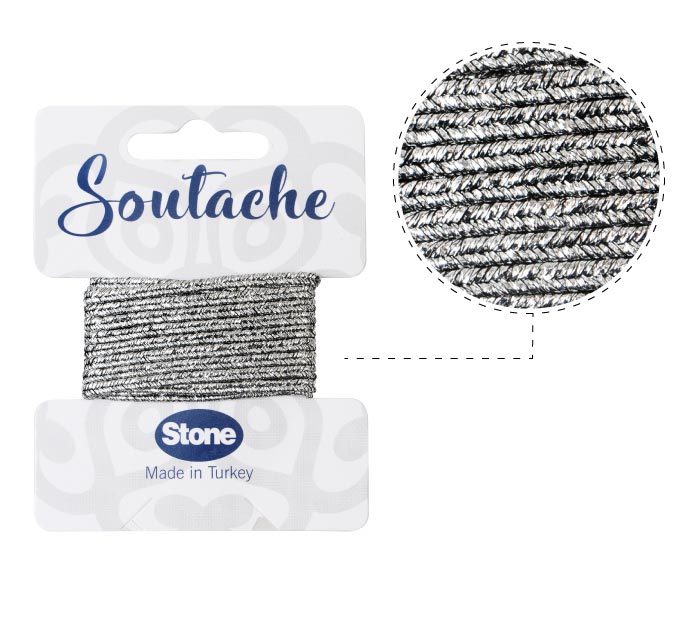 Cordon soutache 3mm silver black ST1610 x 2.5m