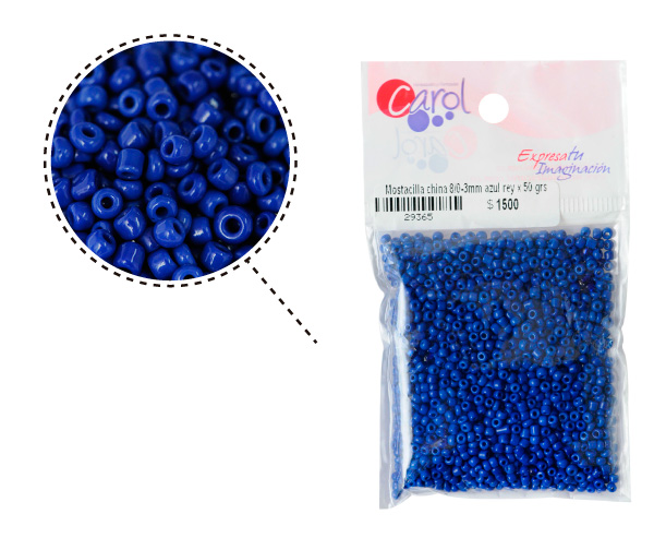 Mostacilla china 8/0-3mm azul rey x 50 grs