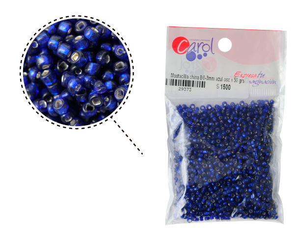 Mostacilla china 8/0-3mm azul osc x 50 grs