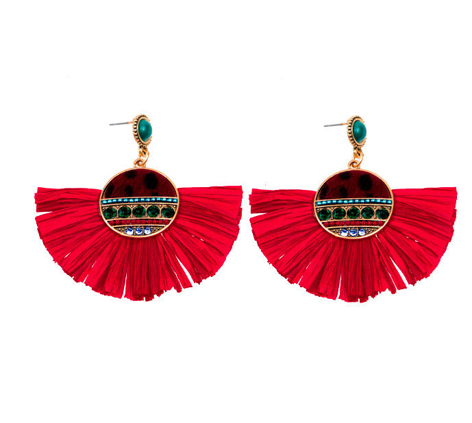 Aretes borla N.1 rojo x par