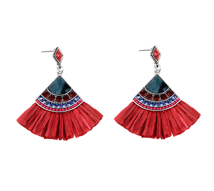 Aretes borla N.2 rojo x par