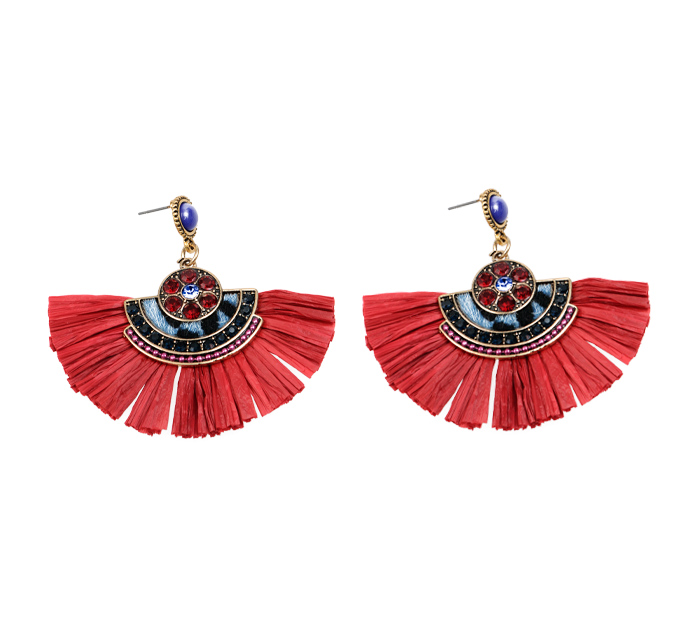 Aretes borla N.3 rojo x par