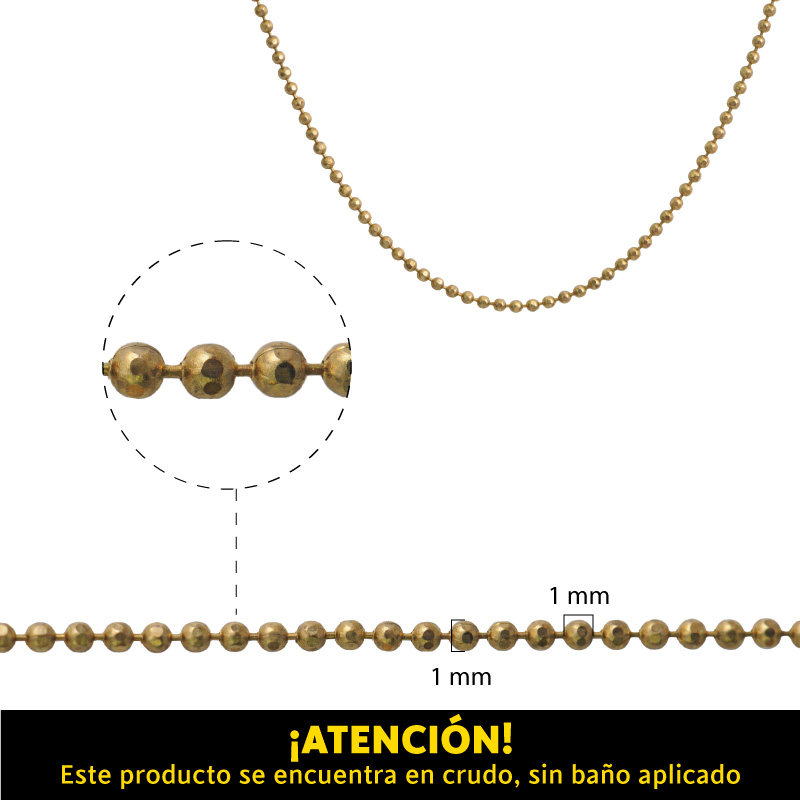 Cadena brass balin diamantado 1mm/R x m