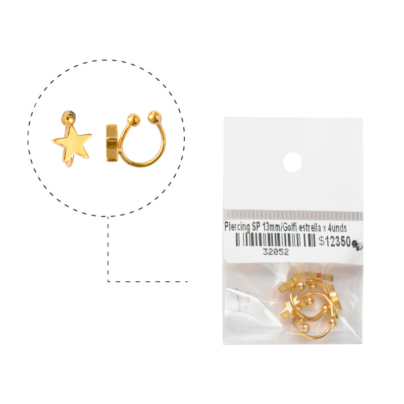 Ear cuff SP 13mm/Golfi estrella x 4unds