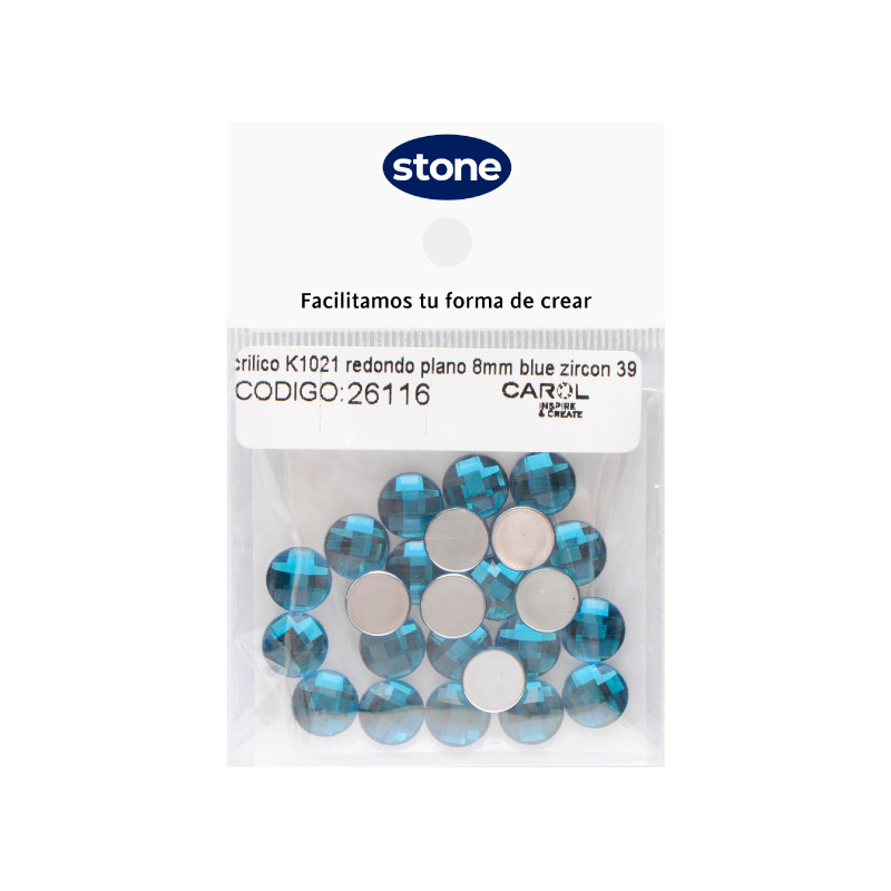 Acrilico K1021 redondo plano 8mm blue zircon 39 x 24 unds