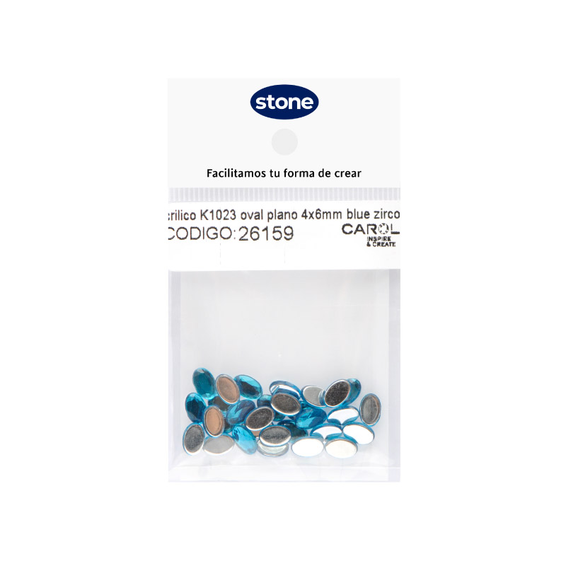 Acrilico K1023 oval plano 4x6mm blue zircon 39 x 30 unds