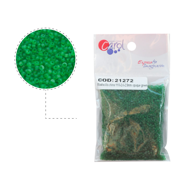 Mostacilla china 11/0-2.0-2.5mm opaque green x 50g