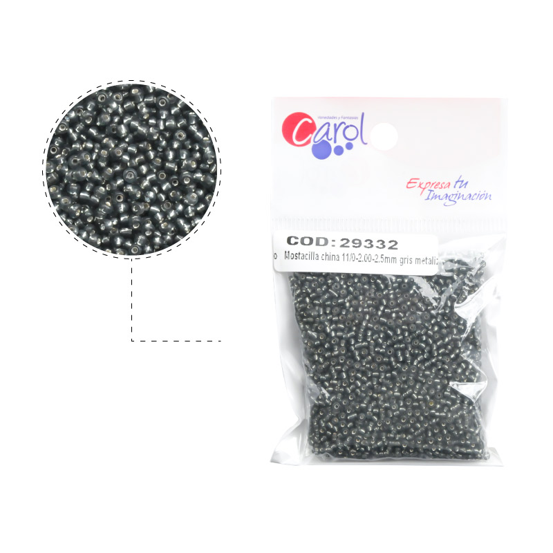 Mostacilla china 11/0-2.00-2.5mm gris metalizado x 50g