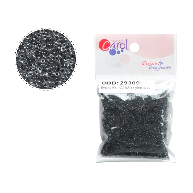 Mostacilla china 11/0-2.00-2.5mm gris traslucido x 50g