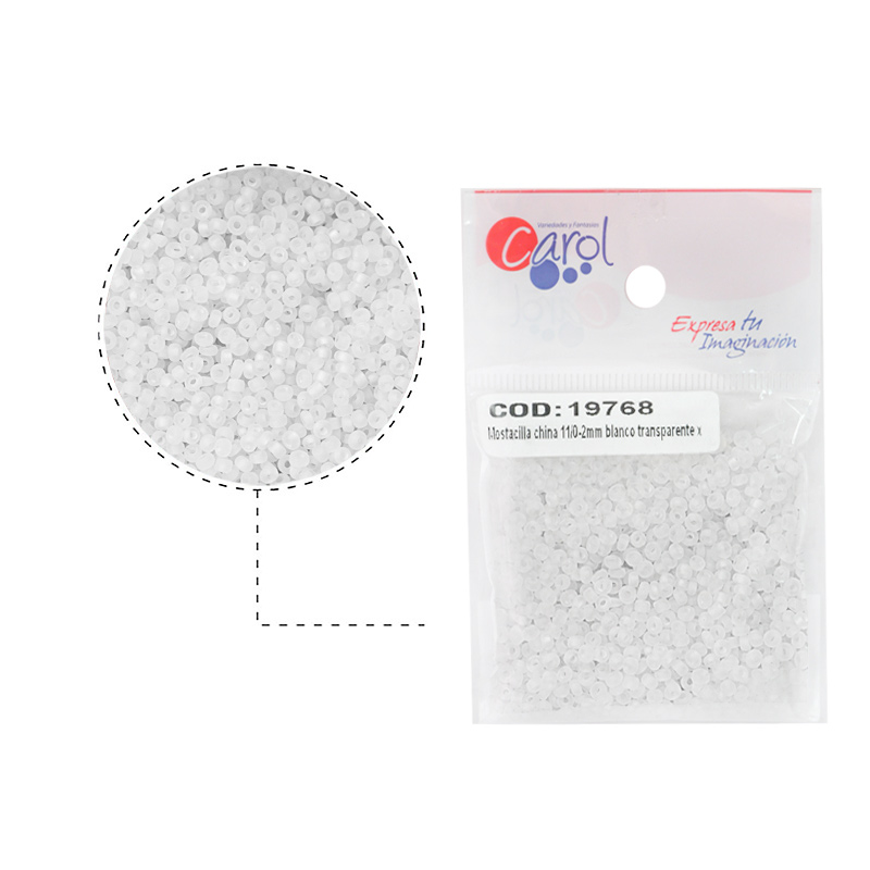 Mostacilla china 11/0-2mm blanco transparente x 50g