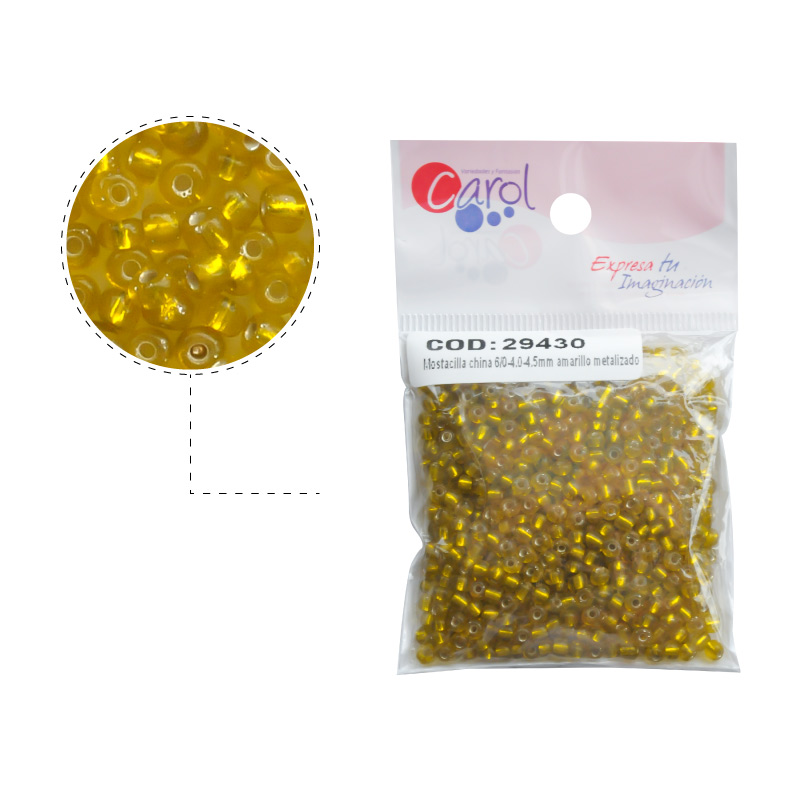 Mostacilla china 6/0-4.0-4.5mm amarillo metalizado x 50g