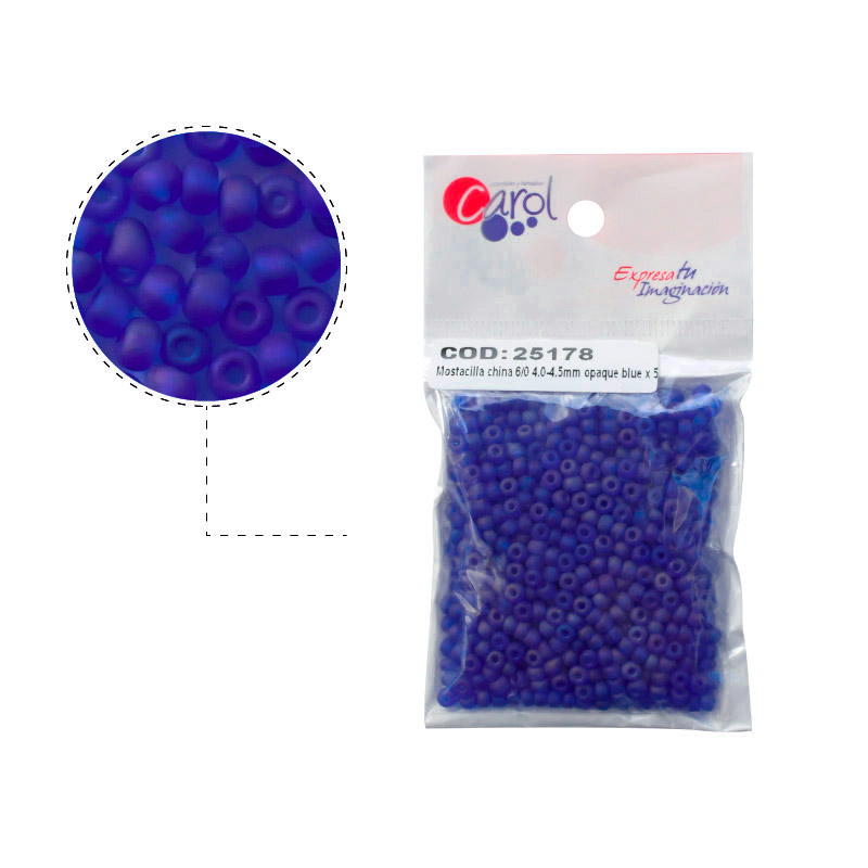 Mostacilla china 6/0 4.0-4.5mm opaque blue x 50g