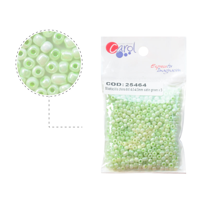 Mostacilla china 6/0 4.0-4.5mm satin green x 50g