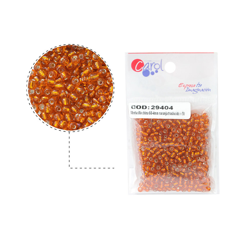 Mostacilla china 6/0-4mm naranja traslucido x 50 g