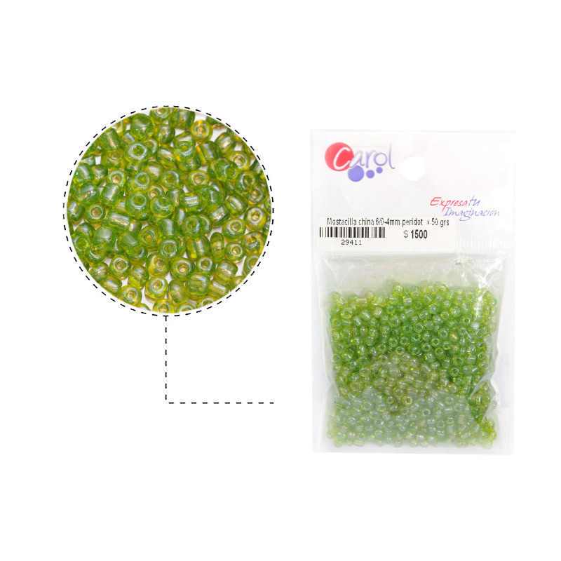 Mostacilla china 6/0-4mm peridot  x 50 grs