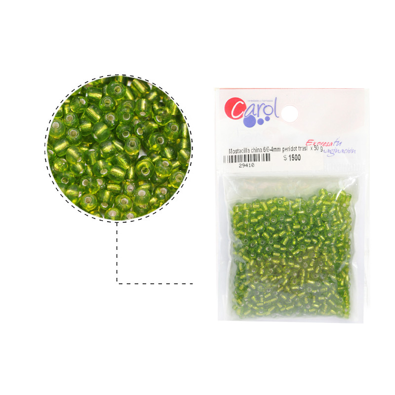 Mostacilla china 6/0-4mm peridot trasl  x 50 grs