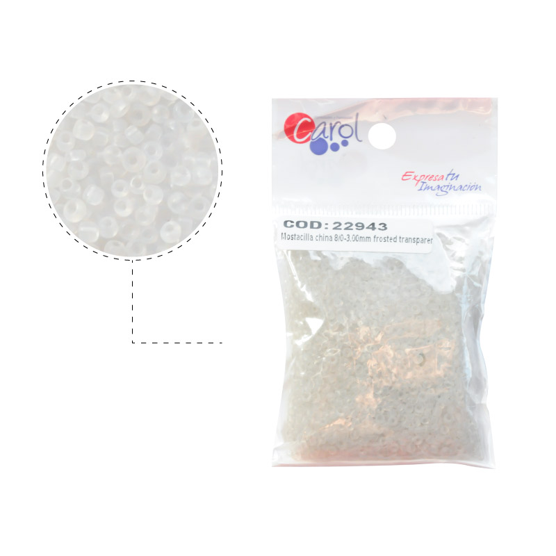 Mostacilla china 8/0-3mm frosted transparent x 50g