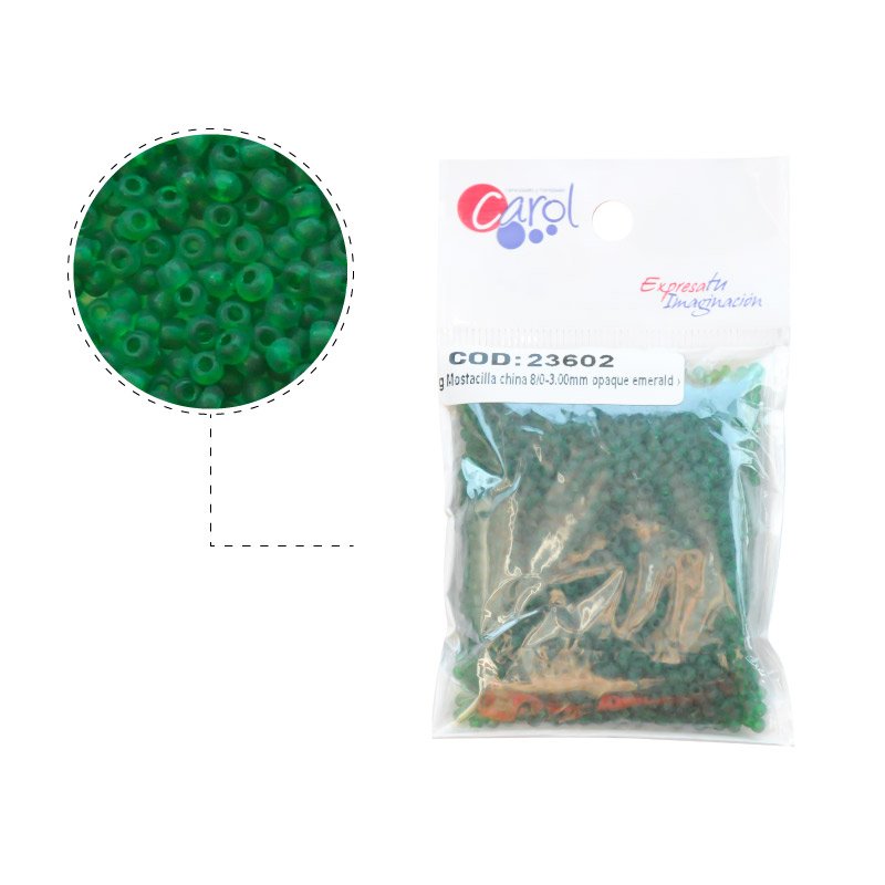 Mostacilla china 8/0-3mm opaque emerald x 50g