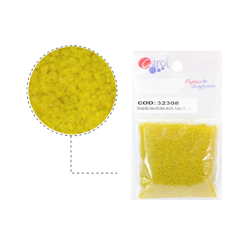 Mostacilla china 8/0-3mm amarillo traslucido opaco x 50g