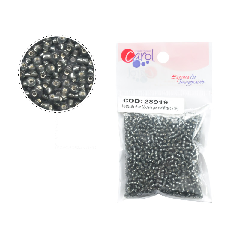 Mostacilla china 8/0-3mm gris metalizado x 50g