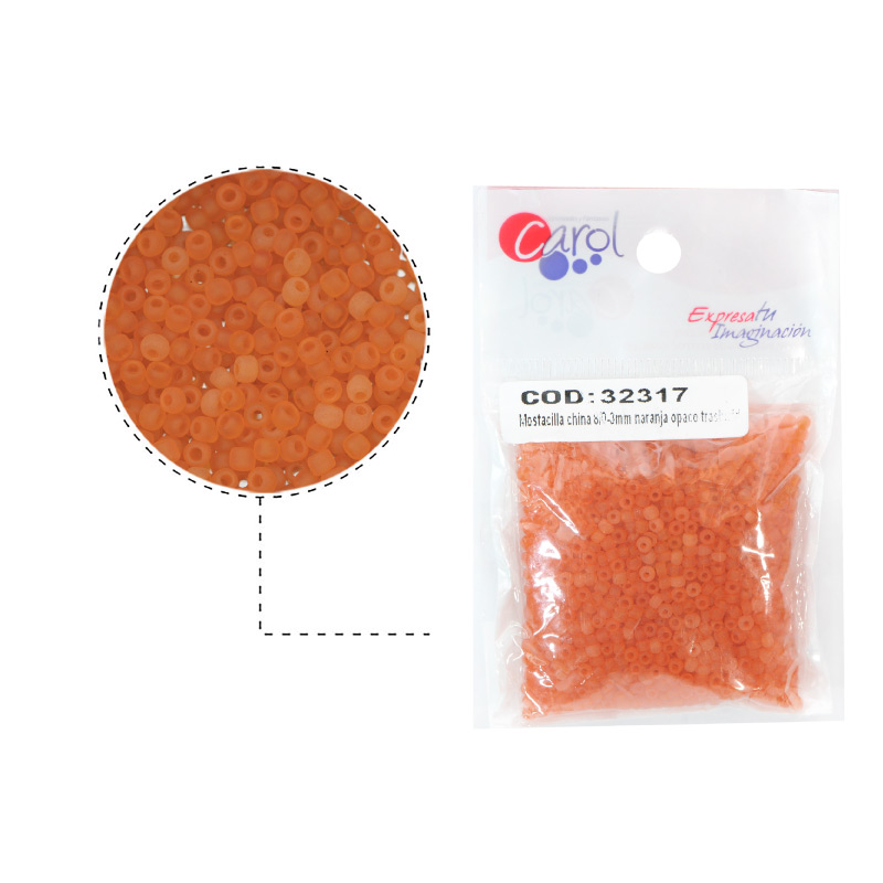 Mostacilla china 8/0-3mm naranja opaco traslucido x 50g