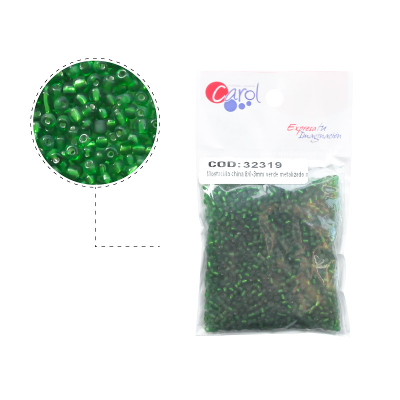 Mostacilla china 8/0-3mm verde metalizado opaco x 50g