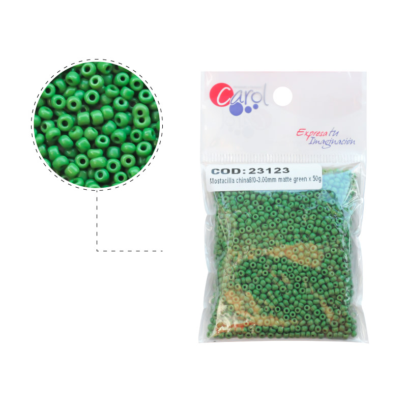 Mostacilla china 8/0-3mm matte green x 50g