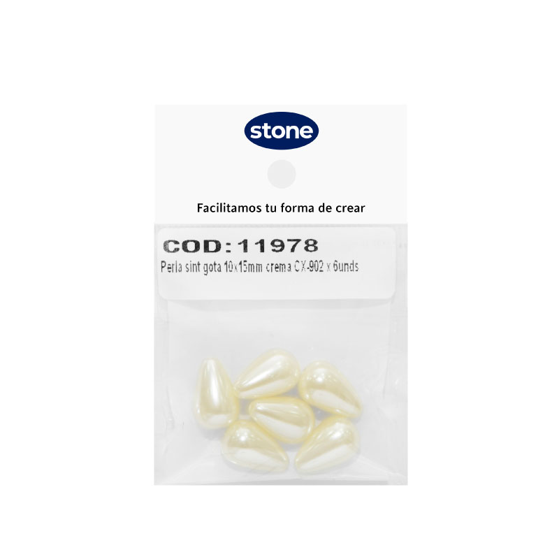 Perla sintetica gota 10x15mm crema CX-902 x 6unds