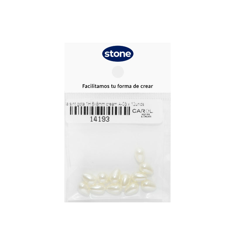 Perla sintetica gota 1H 6x8mm cream A-03 x 12unds