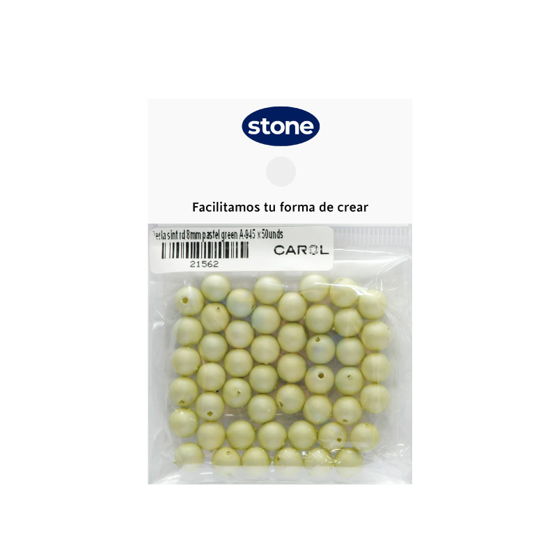 Perla sintetica redonda 8mm pastel green A-945 x 50unds