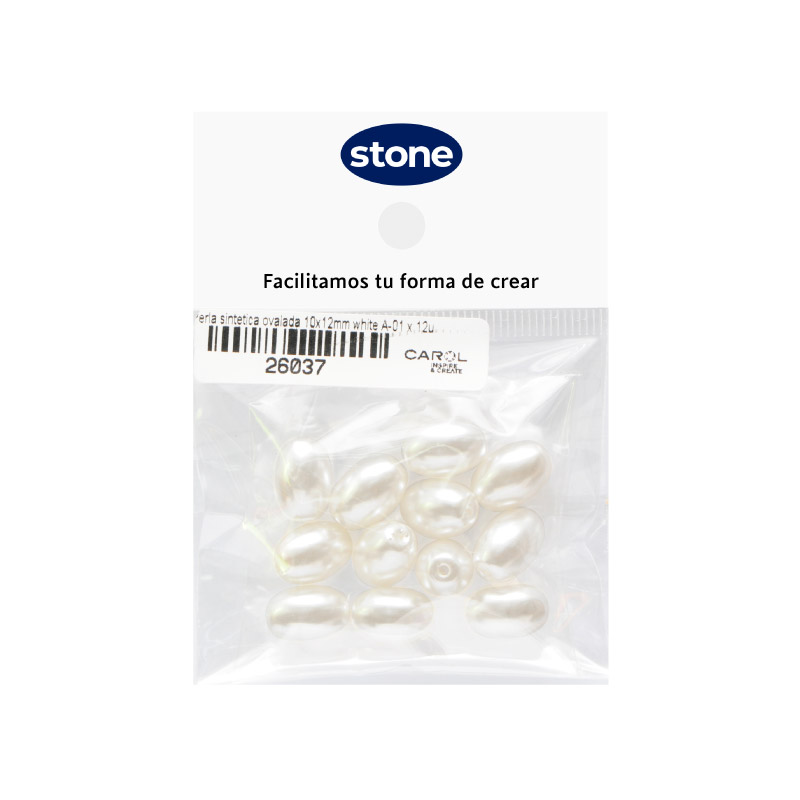 Perla sintetica ovalada 10x12mm white A-01 x 12unds