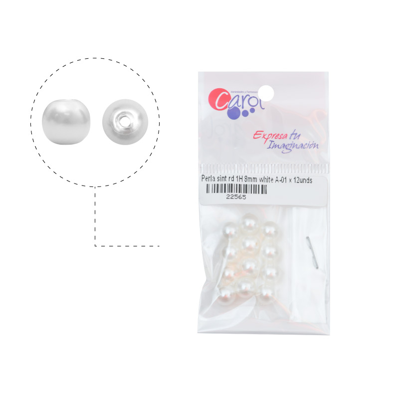 Perla sintetica redonda 1H 8mm white A-01 x 12unds