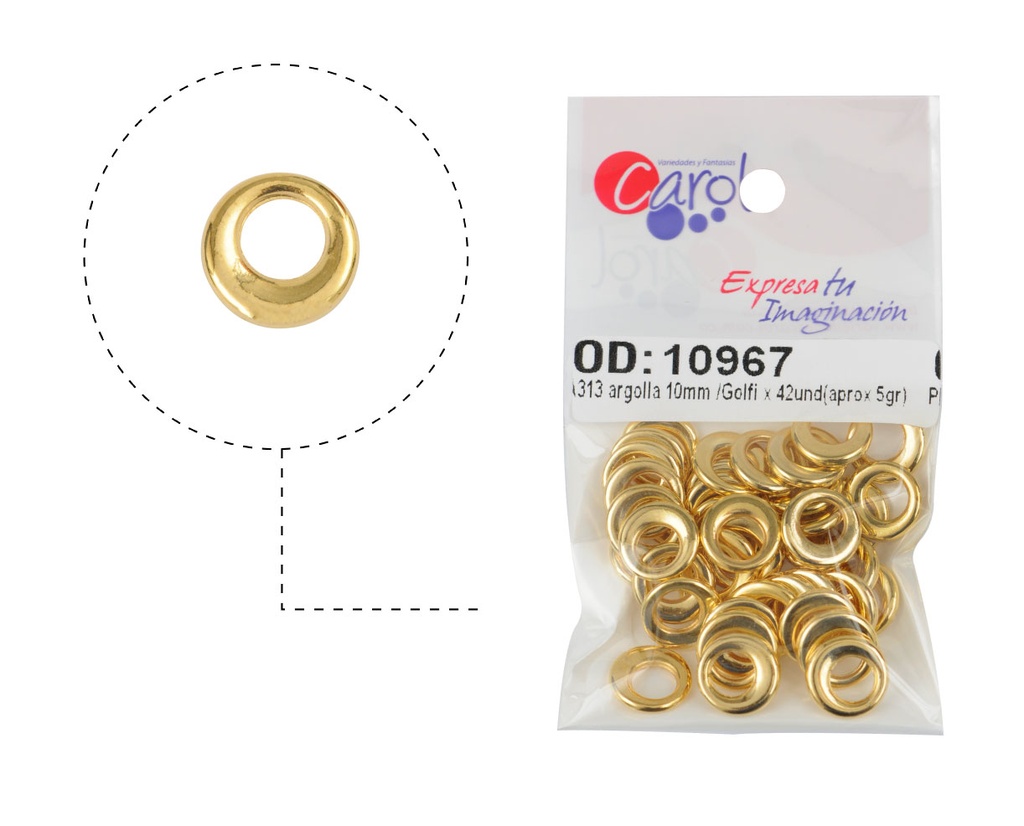 Plastimetal A313 argolla 10mm /Golfi x 42und(aprox 5gr)