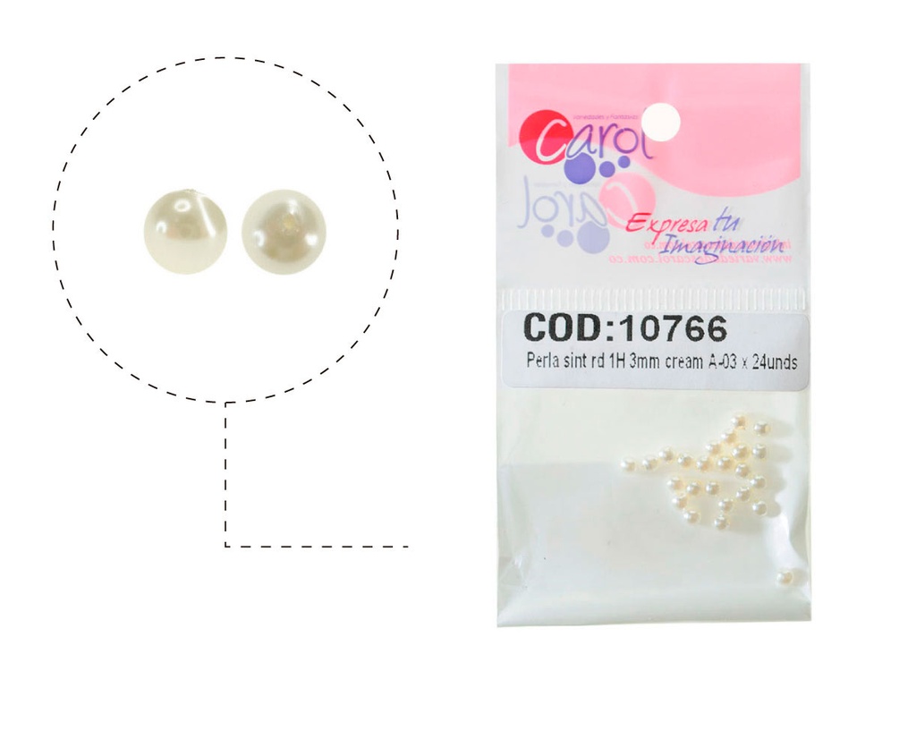 Perla sintetica redonda 1H 3mm cream A-03 x 24unds