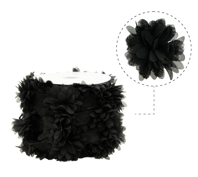 Flor organza 4-4.5cm N.75 negro x 10yd (17pcs x yd)