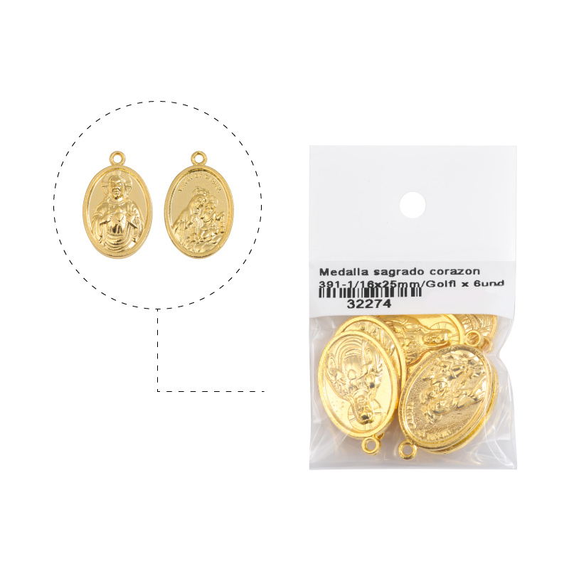 Medalla sagrado corazon 391-1/16x25mm/Golfi x 6unds