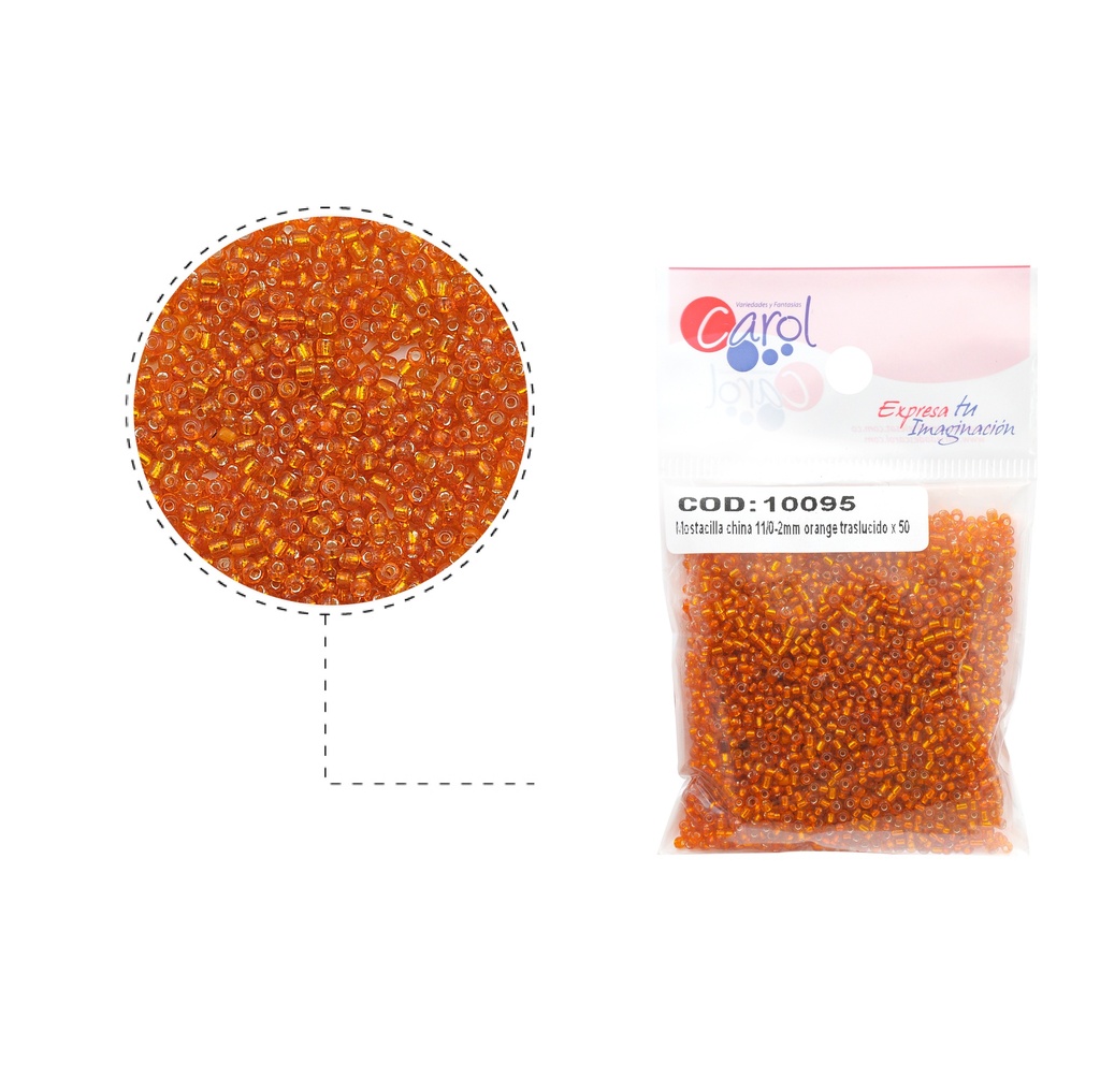 Mostacilla china 11/0-2mm orange traslucido x 50g