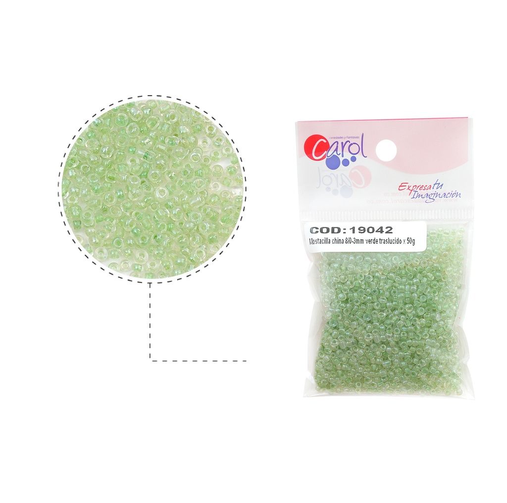 Mostacilla china 8/0-3mm verde traslucido x 50g