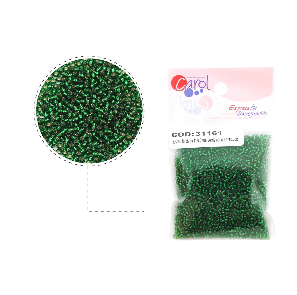 Mostacilla china 11/0-2mm verde oscuro traslucido x 50g