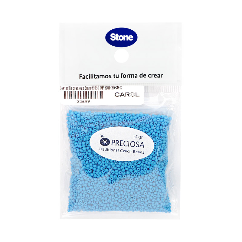 Mostacilla checa preciosa 2mm 63050 OP azul celeste x 50 gr