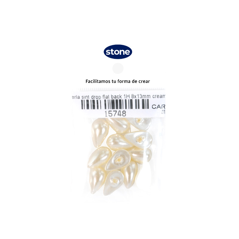 Perla sintetica drop plana back 1H 8x13mm cream A-03 x 12unds