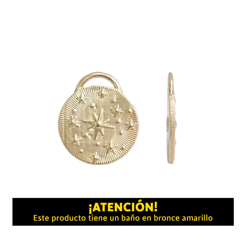 Dije redondo destellos 20mm bronce amarillo x und