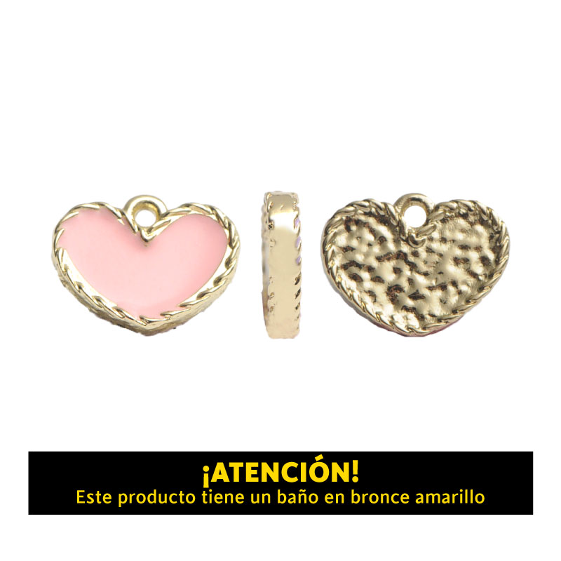 Dije corazon 14mm x 11mm rosado x par