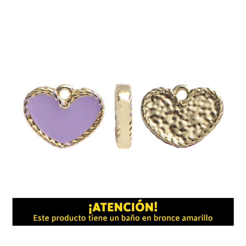 Dije corazon 14mm x 11mm purpura x par