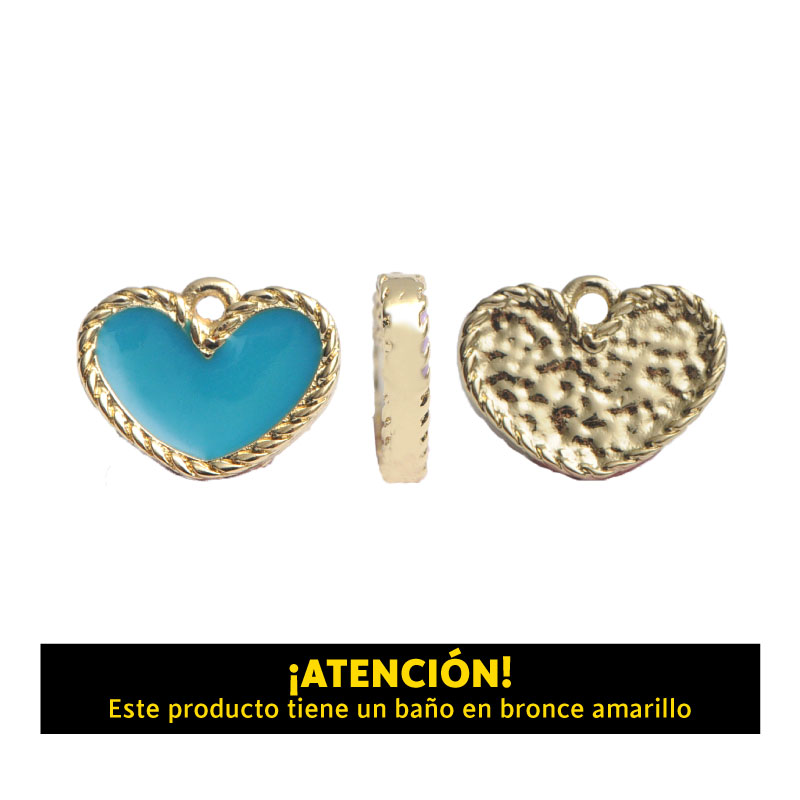 Dije corazon 14mm x 11mm azul x par