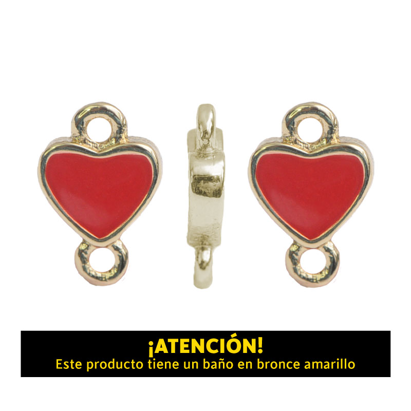 Dije corazon 2 argolla 10mm x 6mm rojo x 4 unds