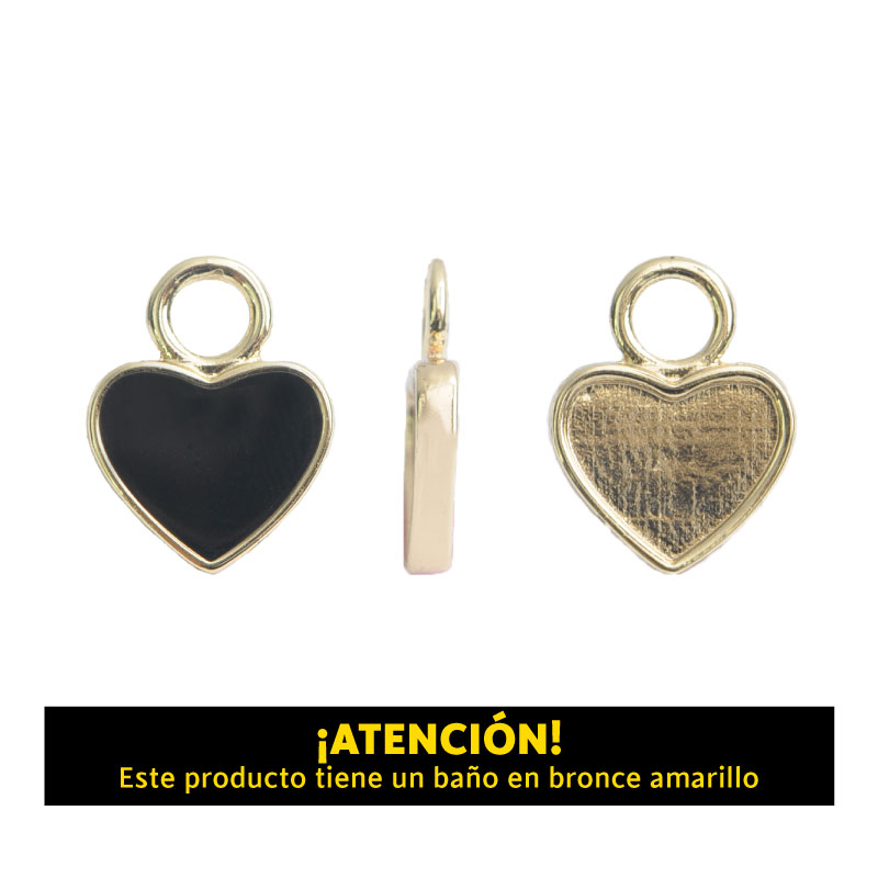 Dije corazon argolla 15 x 12mm B/A negro x par