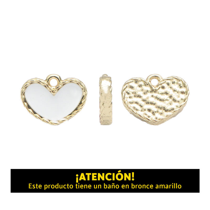 Dije corazon 14mm x 11mm blanco x par