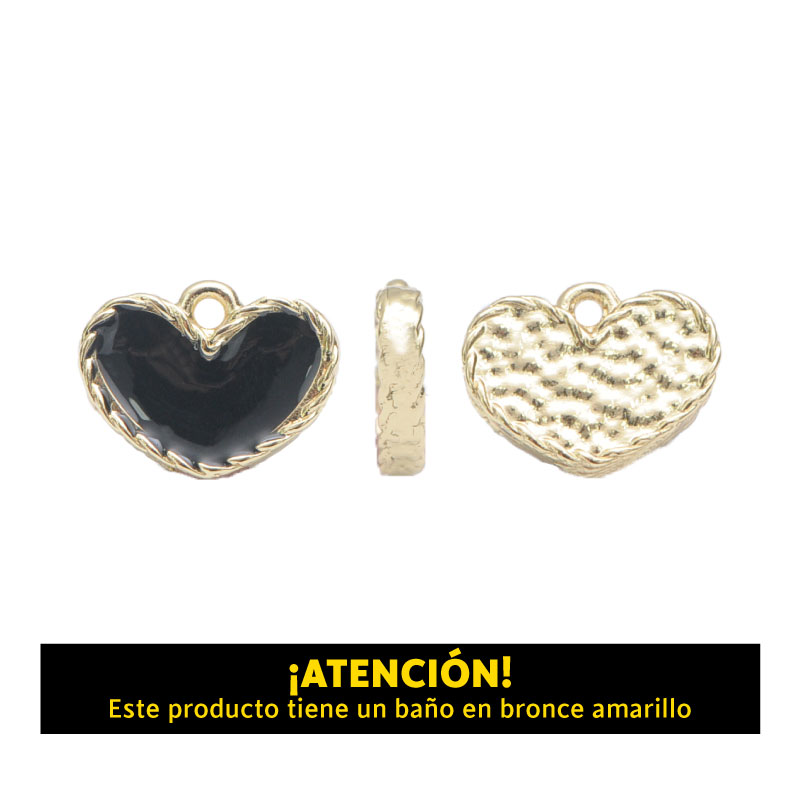 Dije corazon 14mm x 11mm negro x par