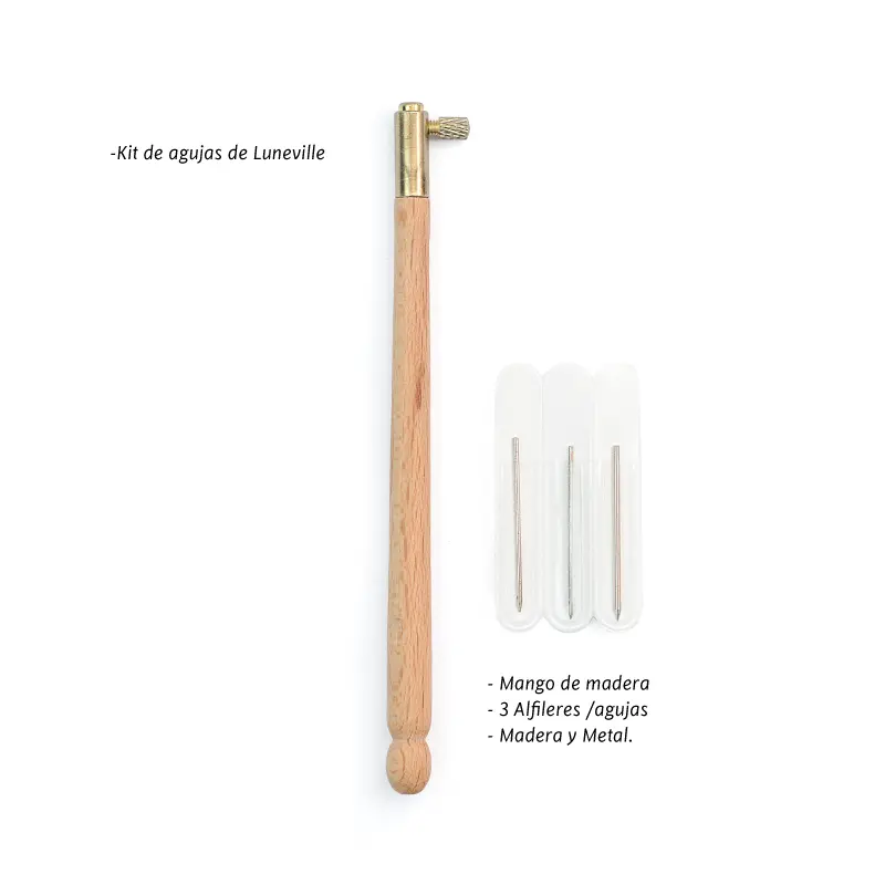 Kit de Agunas bordado luneville 0.7mm, 1mm y 1.2mm (mango beige)